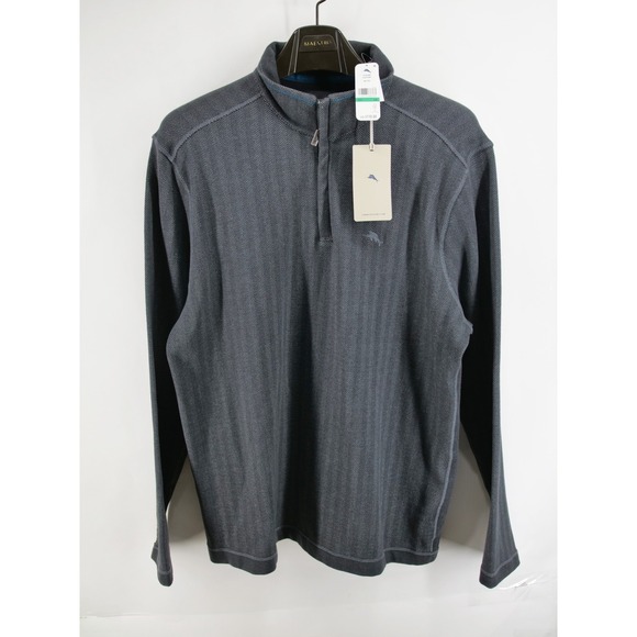 Tommy Bahama Pullover Sweater Mens Large Gray 1/4 Zip Long Sleeve